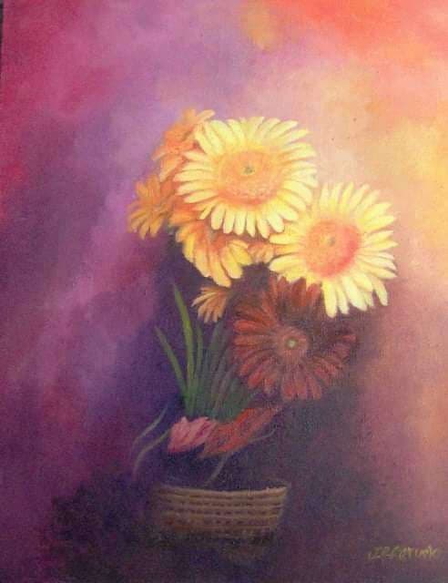 Painting of sunflowers done by John Roland Feruelo